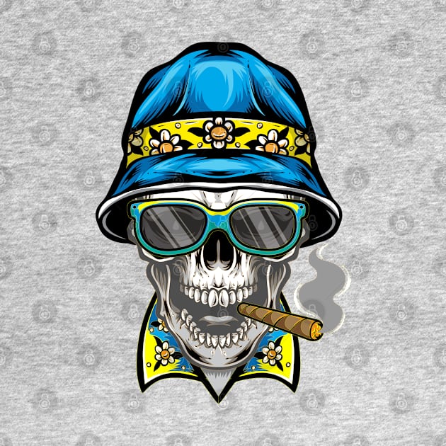 Smoking Skull Wearing Bucket Hat by ShopWithWalid